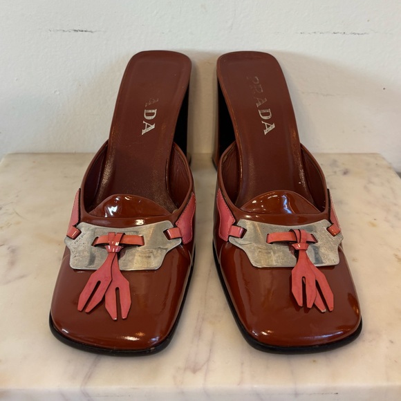 Prada Women's Brown and Pink Leather Clogs size 7.5 / 38 - Picture 1 of 7